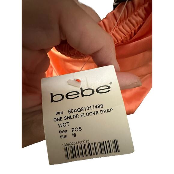 NWT Bebe Women's Orange 100% Silk One shoulder Wrap Wot Blouse Top Size Medium - Picture 6 of 7